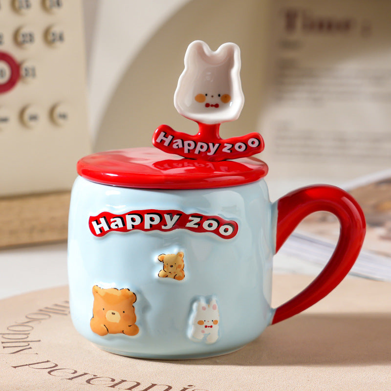 Kawaii happy zoo coffee mug with spoon