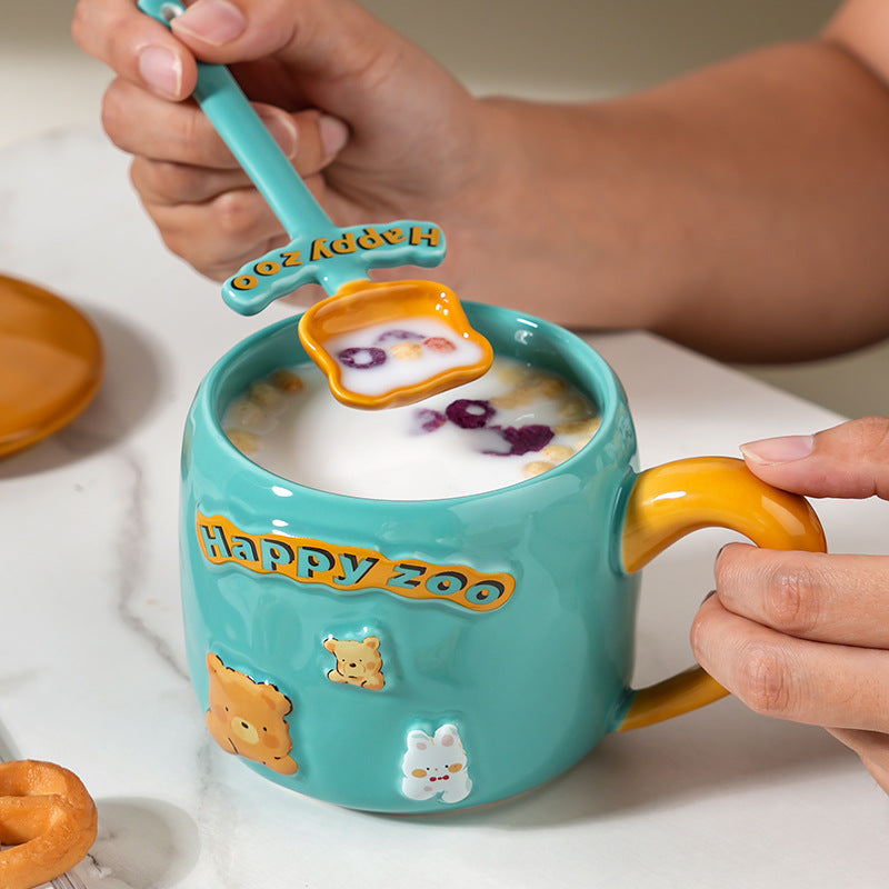 Kawaii happy zoo coffee mug with spoon