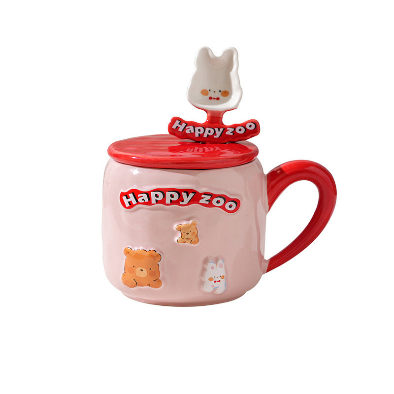 Kawaii happy zoo coffee mug with spoon