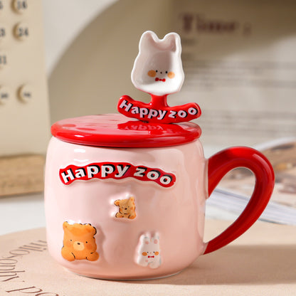 Kawaii happy zoo coffee mug with spoon