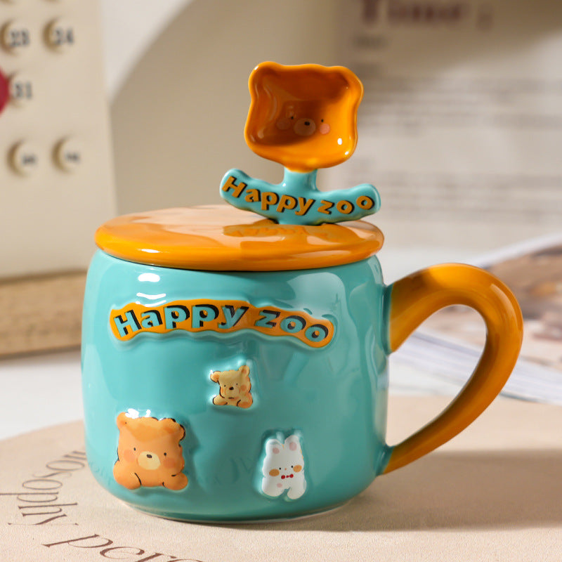 Kawaii happy zoo coffee mug with spoon