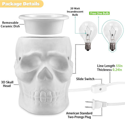 Skull Wax Melt Warmer, Ceramic Electric Fragrance Wax Warmer for Scented Wax Oil Wax Melter Burner for Home Decor/Office/Living Room,Two Bulbs Packed, Halloween Collection- Resurgent Skull