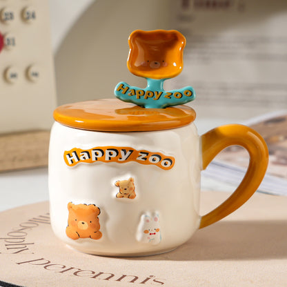 Kawaii happy zoo coffee mug with spoon