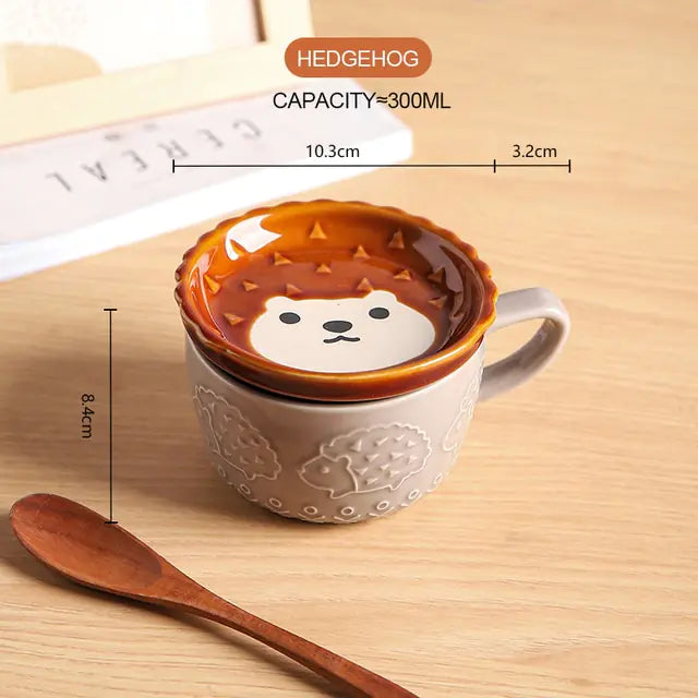 Cute Ceramic Animal coffee mug with saucer