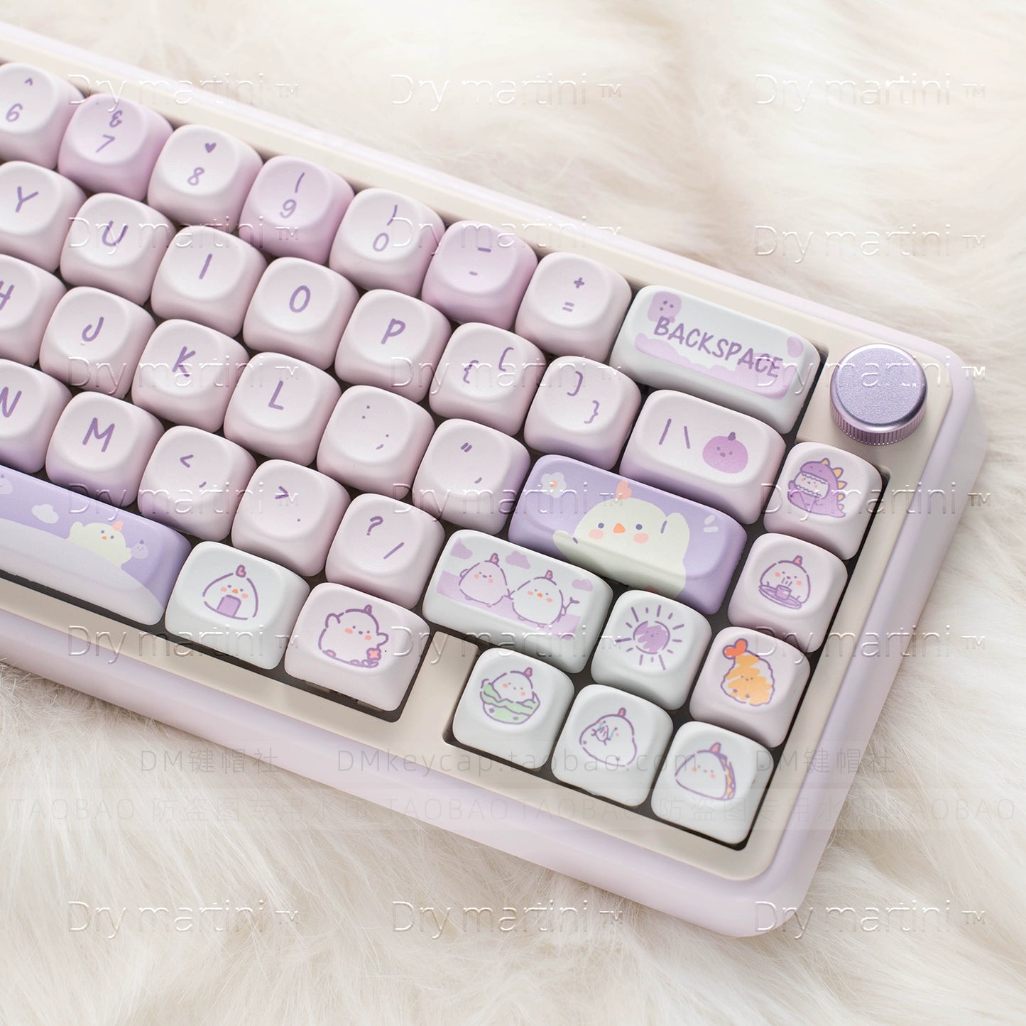 Kawaii chubby purple chicks round cube keycap