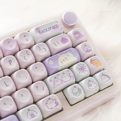 Kawaii chubby purple chicks round cube keycap