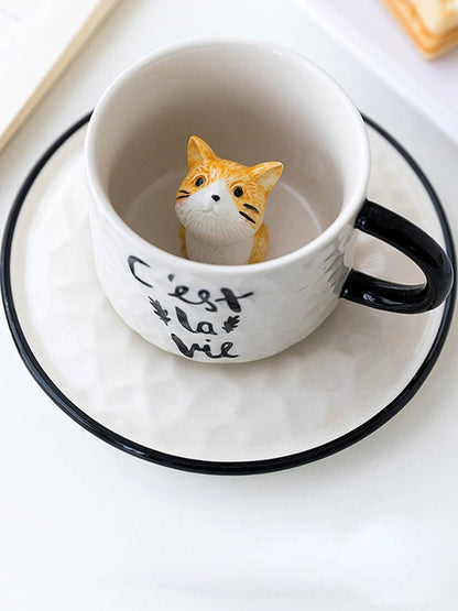 Cute 3D cat coffee set