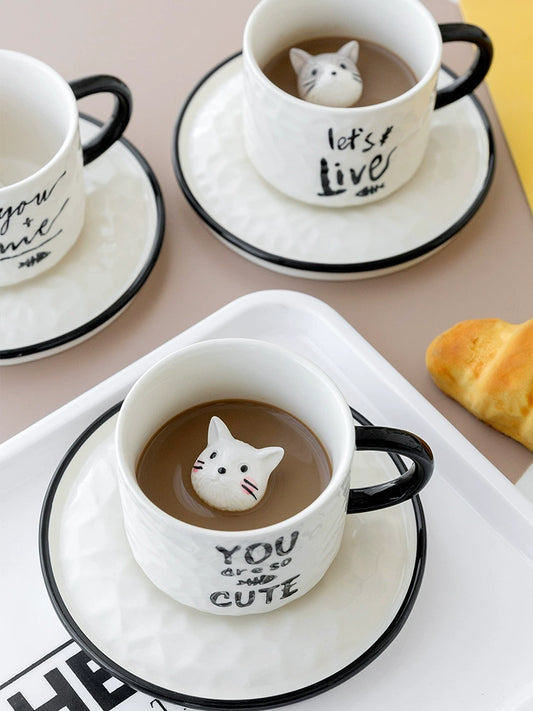 Cute 3D cat coffee set