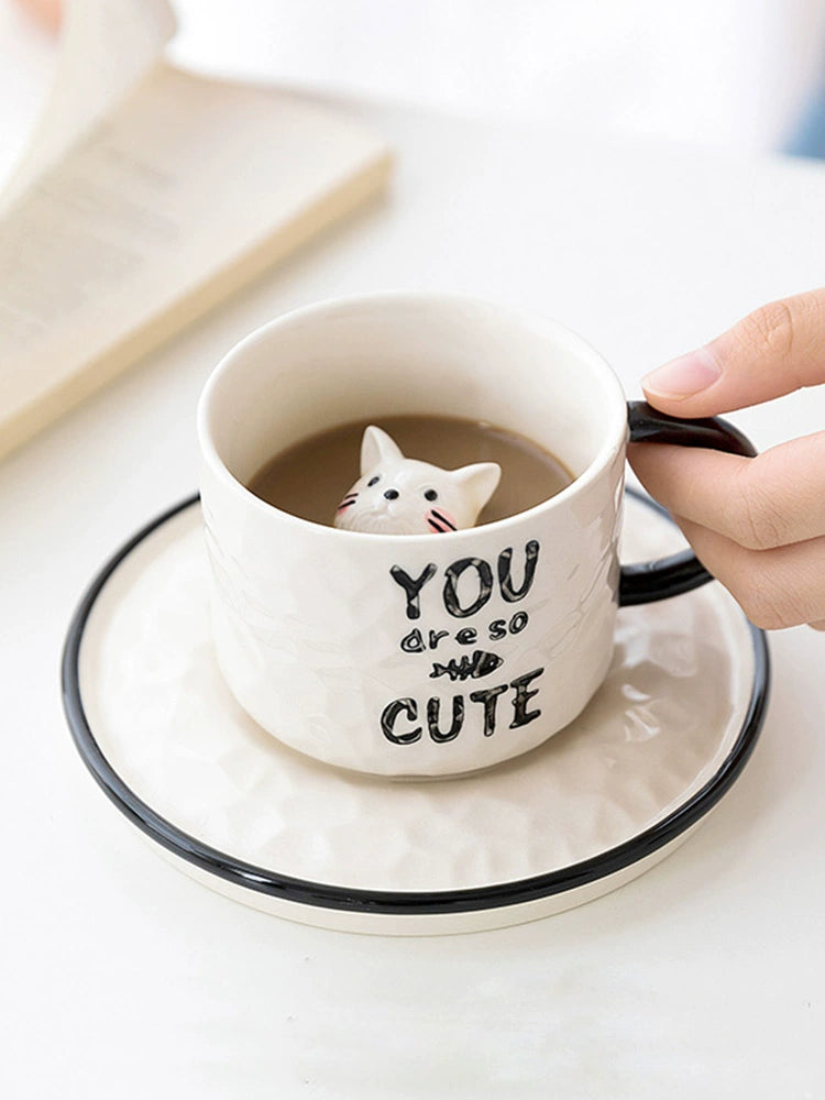 Cute 3D cat coffee set