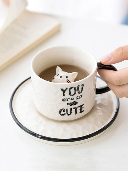 Cute 3D cat coffee set