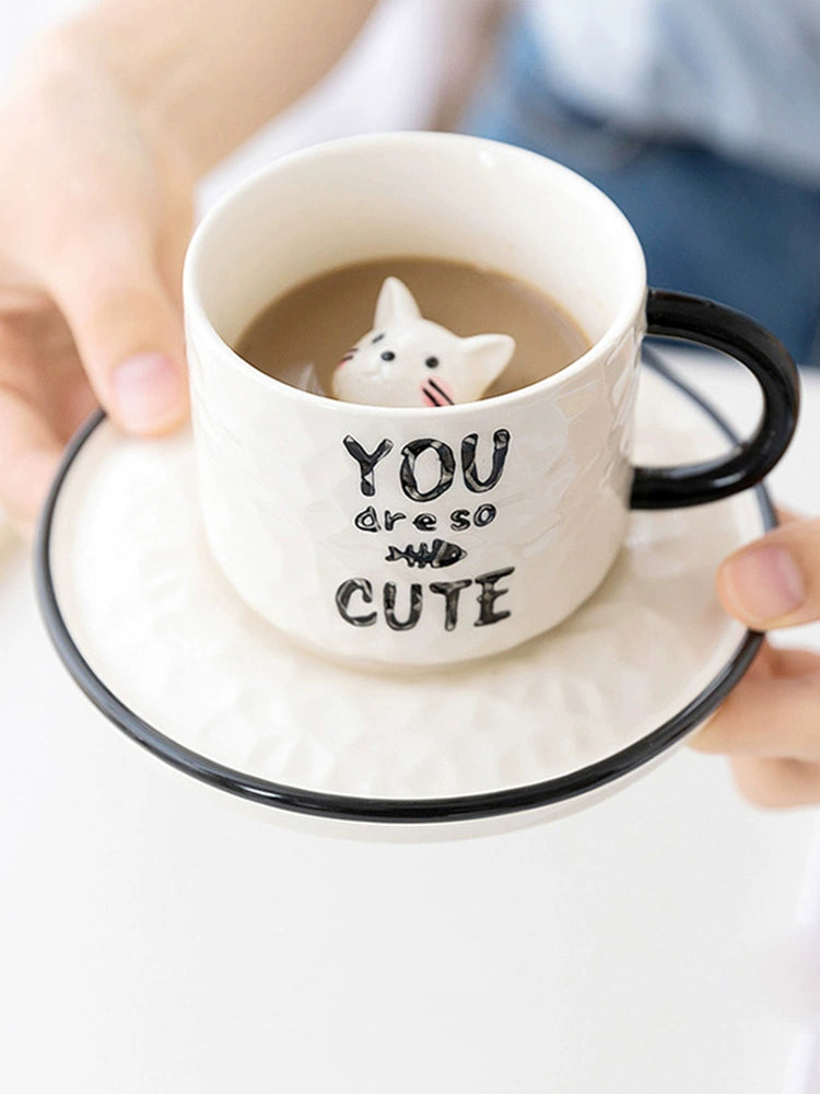 Cute 3D cat coffee set