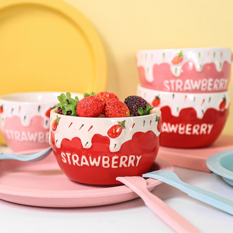 Kawaii Pink Strawberry and Cream rice bowl