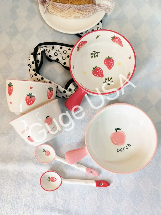 Kawaii Strawberry and Peach single handled bowl