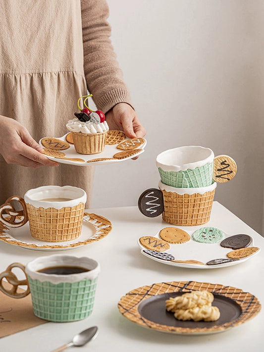 Cute ceramic under-glazed cookies an Waffle set