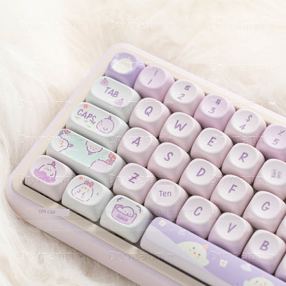 Kawaii chubby purple chicks round cube keycap