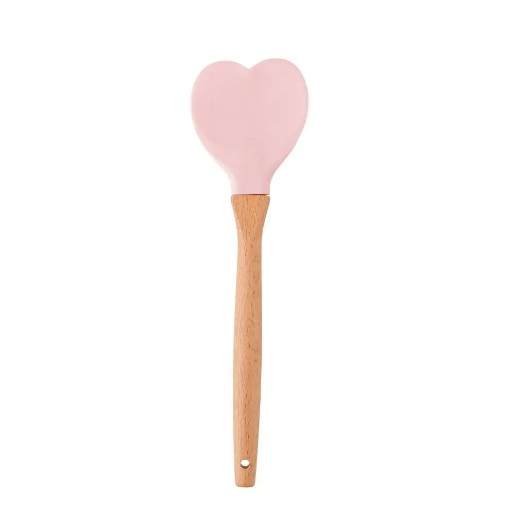 Kawaii Pink heart Silicon Spatula with bamboo handle