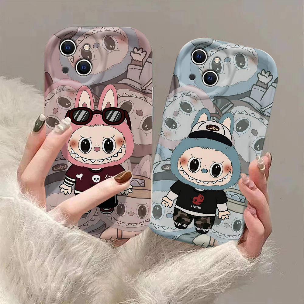 Cute Labubu 3D Wave Case For iPhone 16 15 14 Soft Silicone Cover