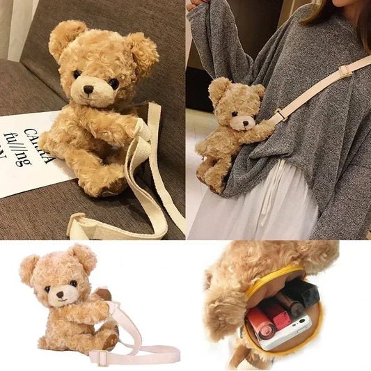 Cute Bear Soft Plush Doll Cross-Body Mini Messenger Bag