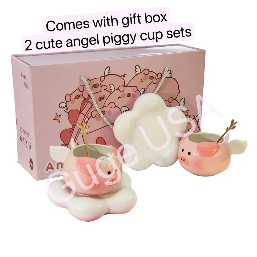 Cute pig mug with spoons and gift box