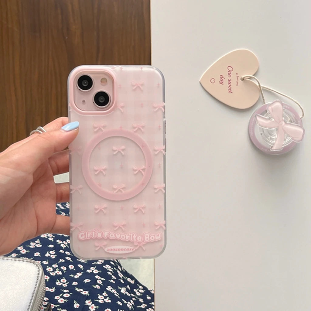 Instagram inspired Pink Bowknot magnetic iPhone case with holder