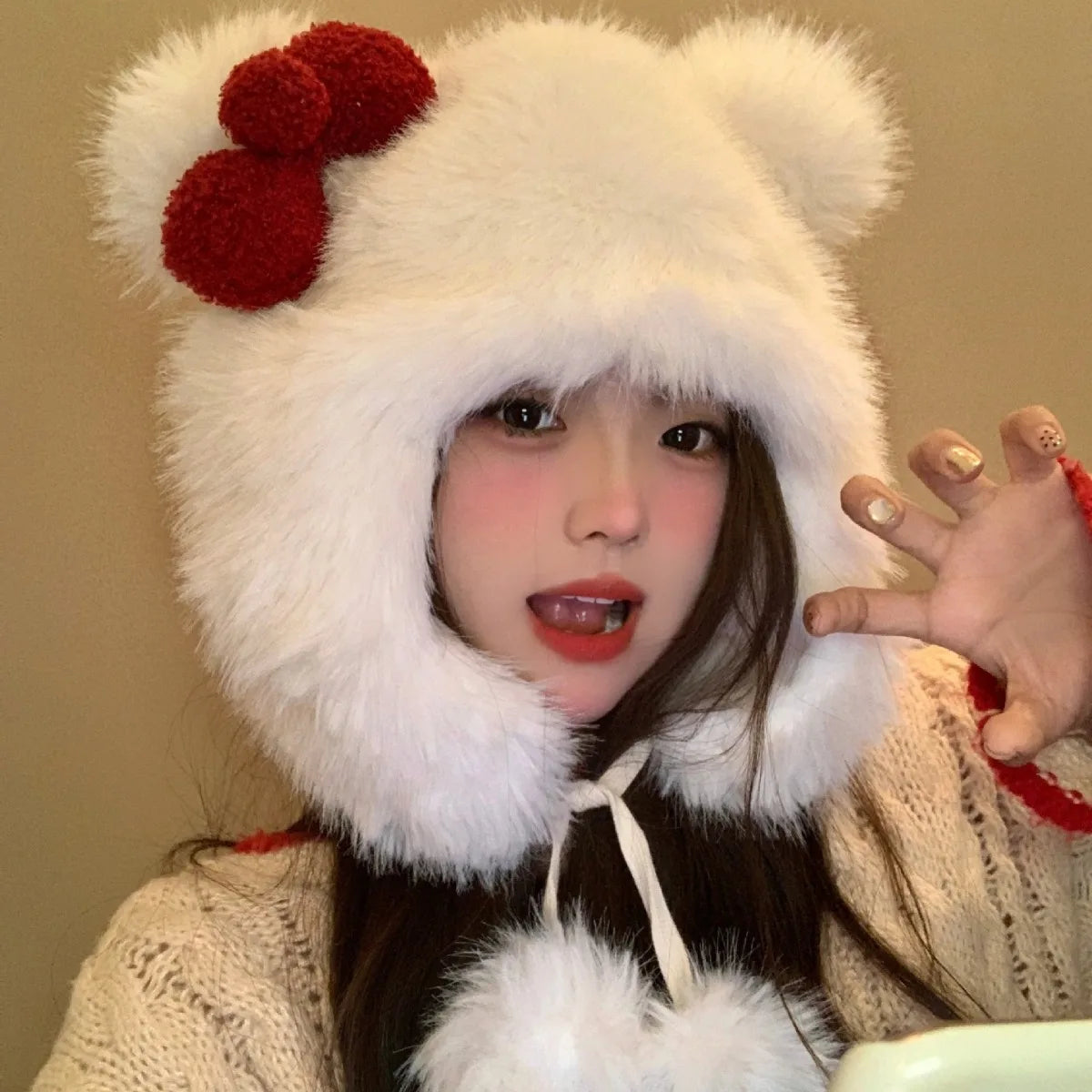 Kawaii Red Bow winter Beanie