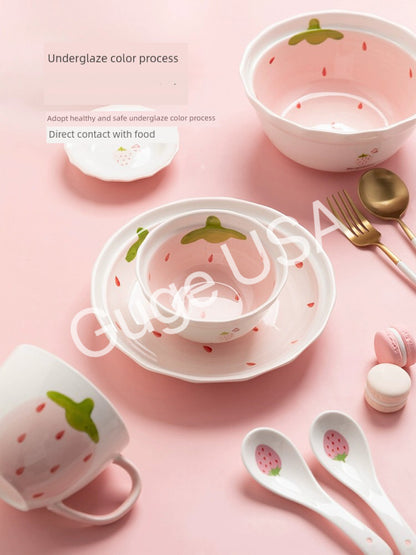 Cute strawberry themed plate set