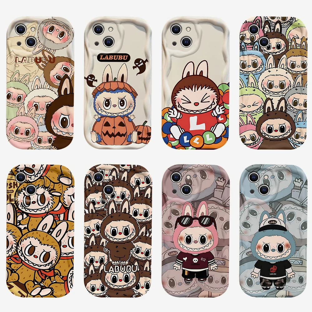 Cute Labubu 3D Wave Case For iPhone 16 15 14 Soft Silicone Cover