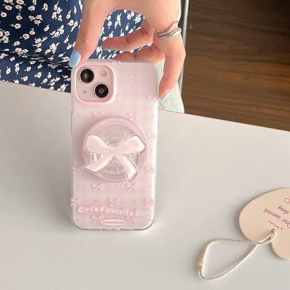 Instagram inspired Pink Bowknot magnetic iPhone case with holder