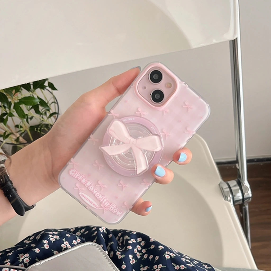 Instagram inspired Pink Bowknot magnetic iPhone case with holder