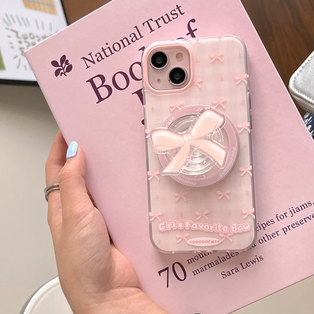 Instagram inspired Pink Bowknot magnetic iPhone case with holder