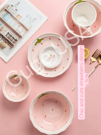 Cute strawberry themed plate set