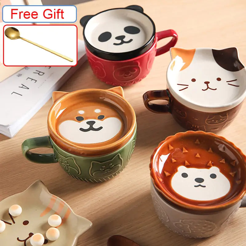 Cute Ceramic Animal coffee mug with saucer